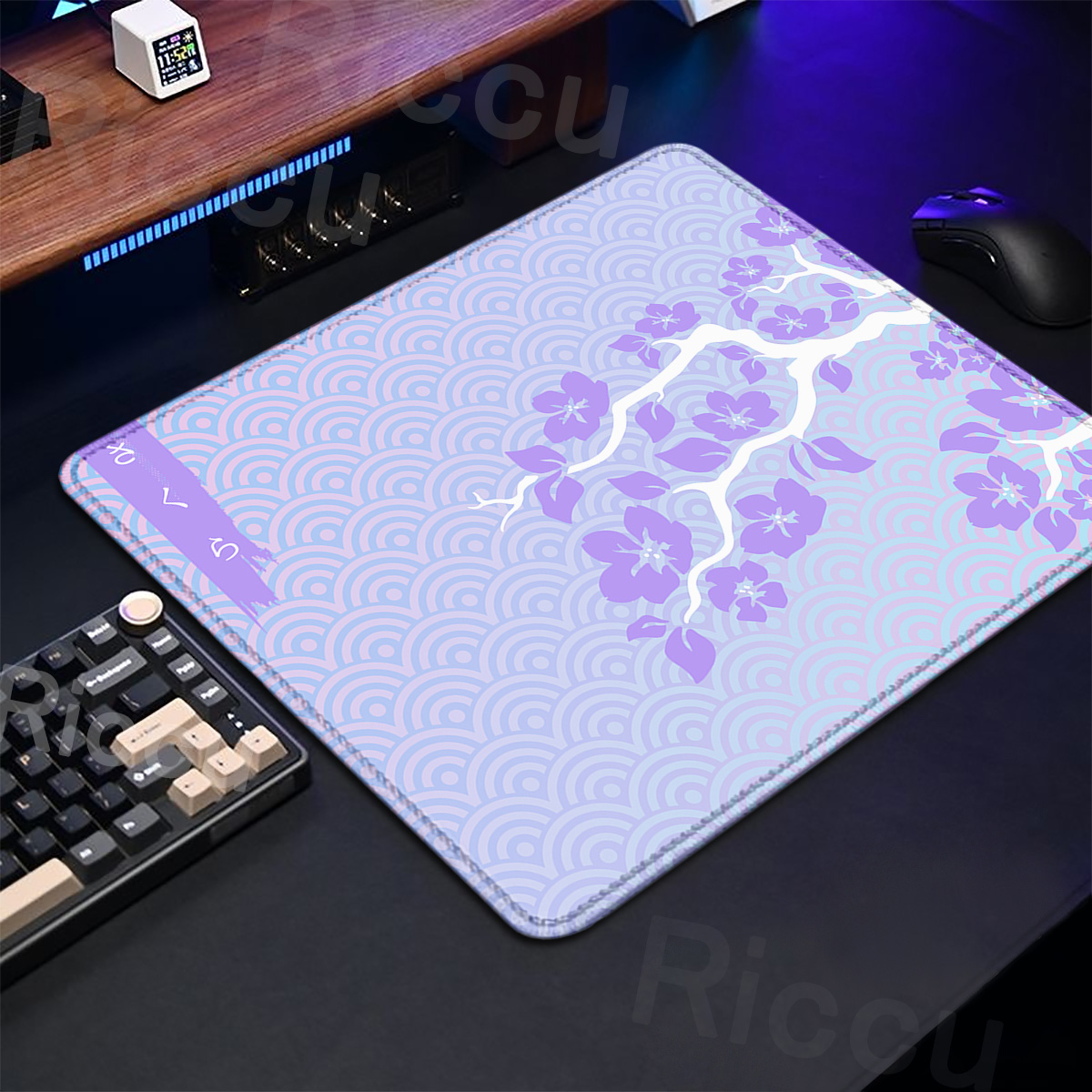 Desk Setup Pink - Alas Mouse Gaming Sakura ungu, karpet
