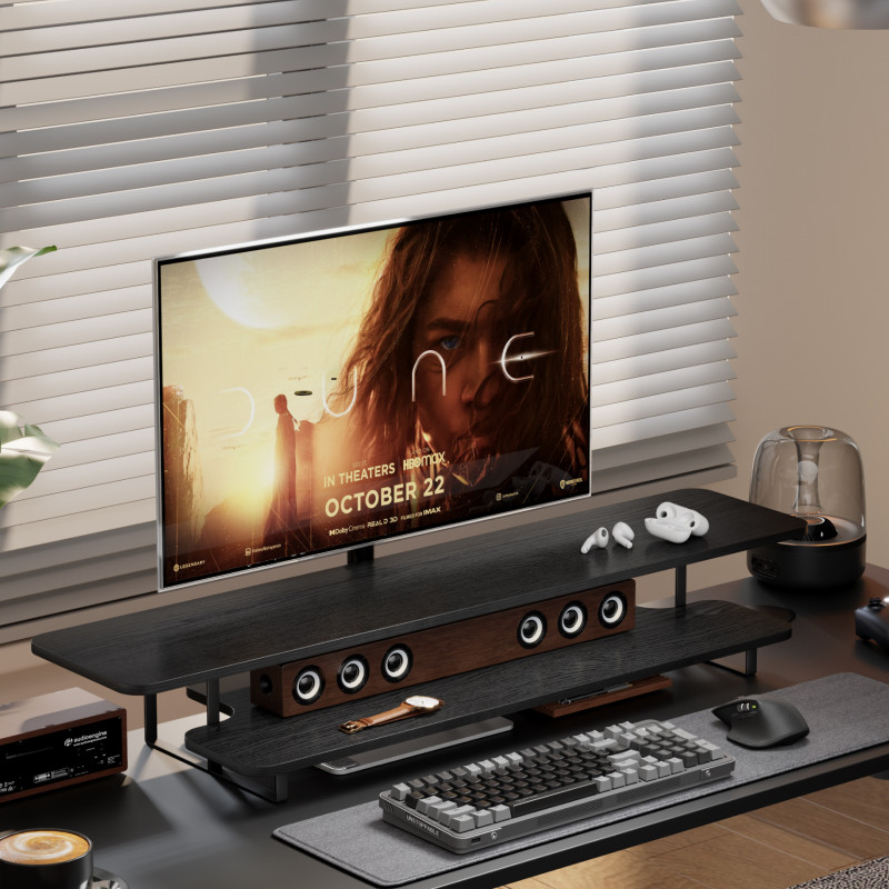 Desk Setup With Laptop And Monitor - Penyangga Monitor Kayu Walnut, Organizer Meja