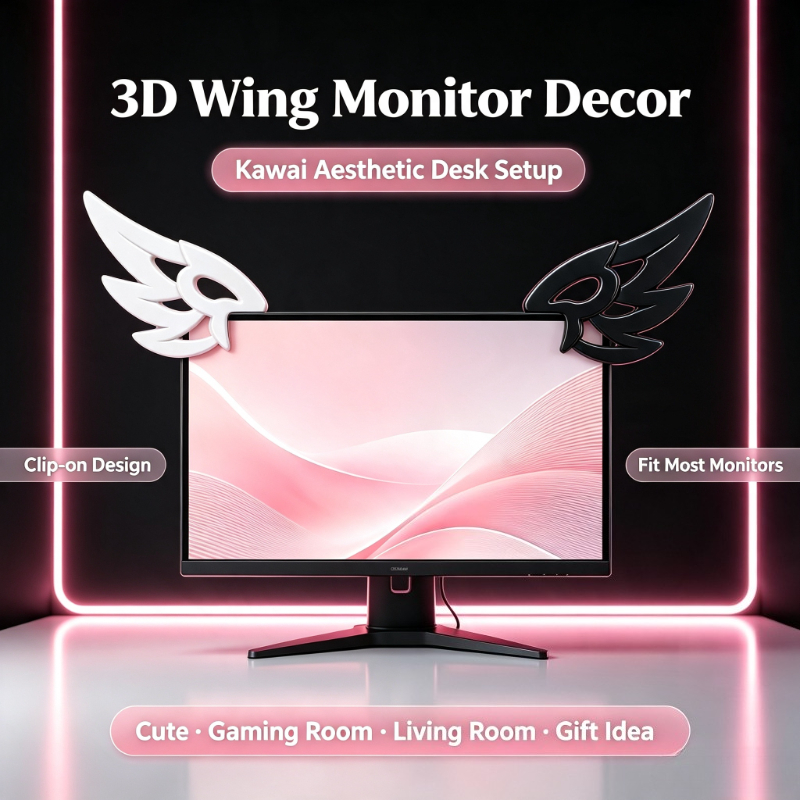 Desk Setup Accessories Aesthetic - Dekorasi Sayap 3D Kawaii untuk Monitor