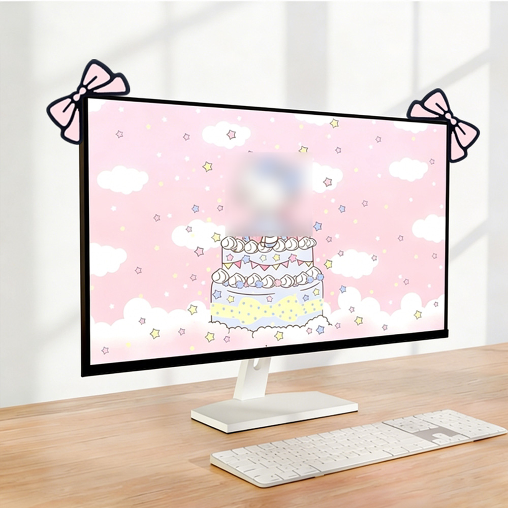 Desk Setup With Laptop And Monitor - Dekorasi Monitor Pita Pink Lucu, Ornamen