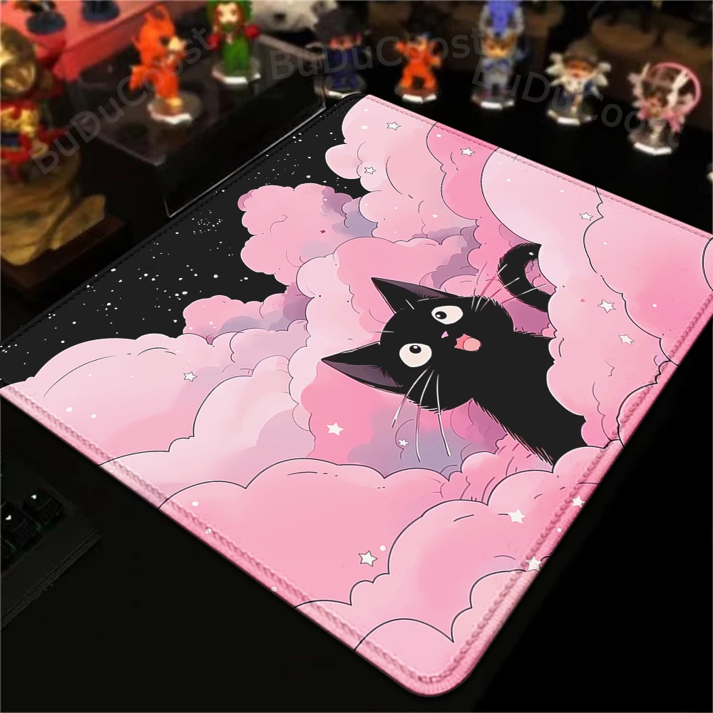 Desk Setup Pink - 18x22cm karpet kecil awan kucing hitam