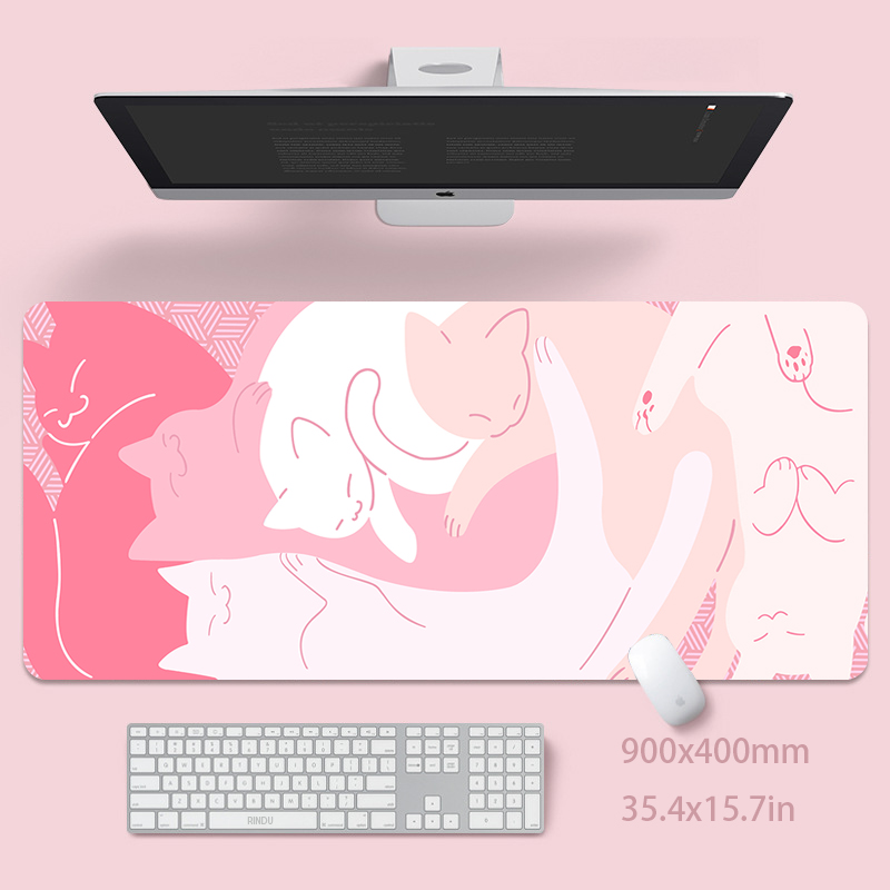 Desk Setup Pink - Alas Mouse Besar Kucing Lucu 100X50Cm